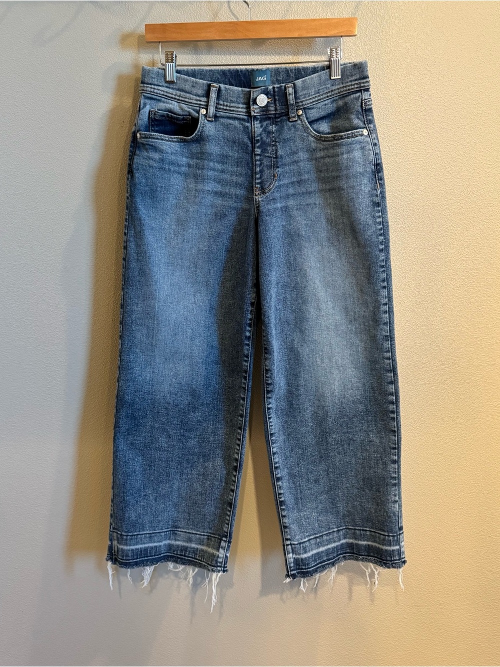 Jag Ava Jeans Medium Blue Wide-Leg Crop Denim Distressed